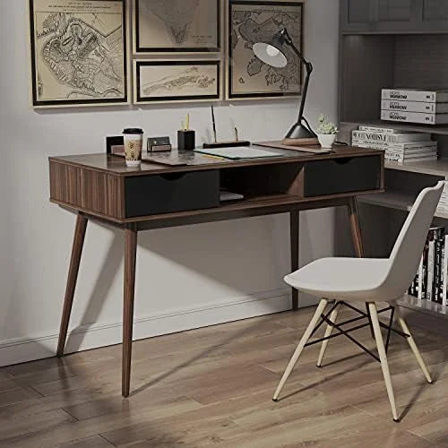 Mid Century Desk with Drawers & Solid Wood Legs J838759