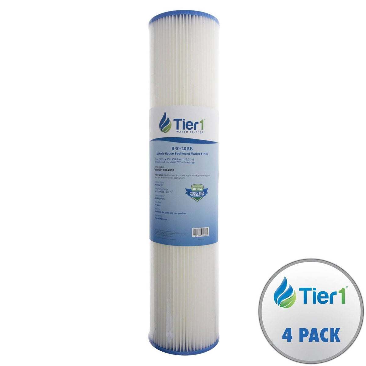 20 x 4.5 30 Micron Pleated Polyester Sediment Water Filter 4 Pack V616