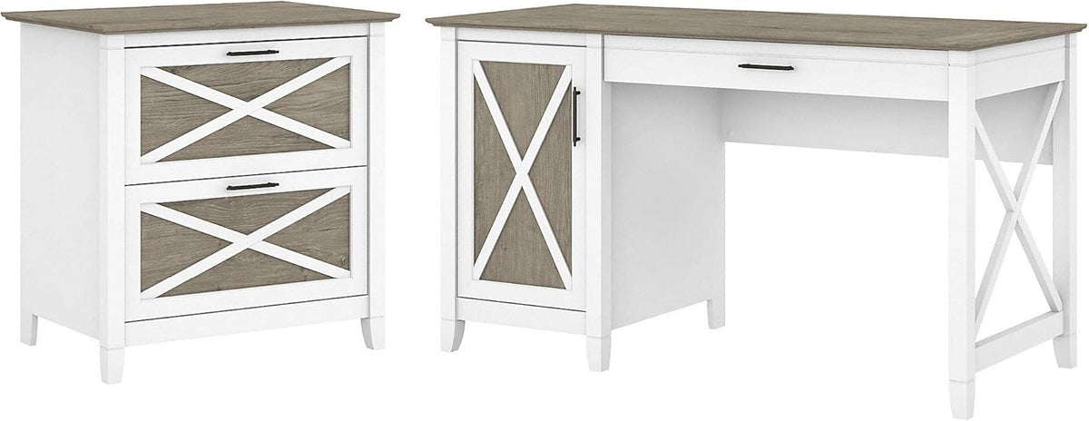 54W Cape Cod Gray Computer Desk with Storage and 2 Drawer File Cabinet G2566