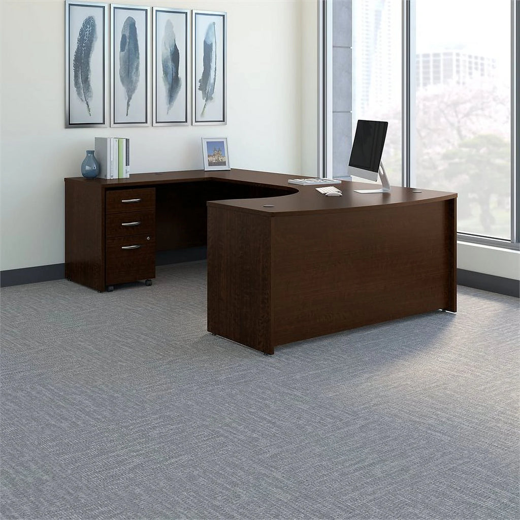 Left Hand U-Shaped Desk with Mobile File Cabinet in Mocha Cherry S771