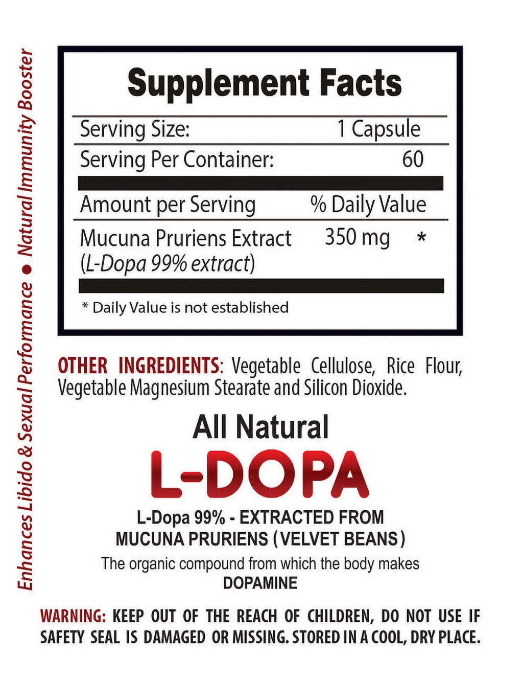 L-DOPA Mucuna Extract 350mg 600 Capsules Z220777