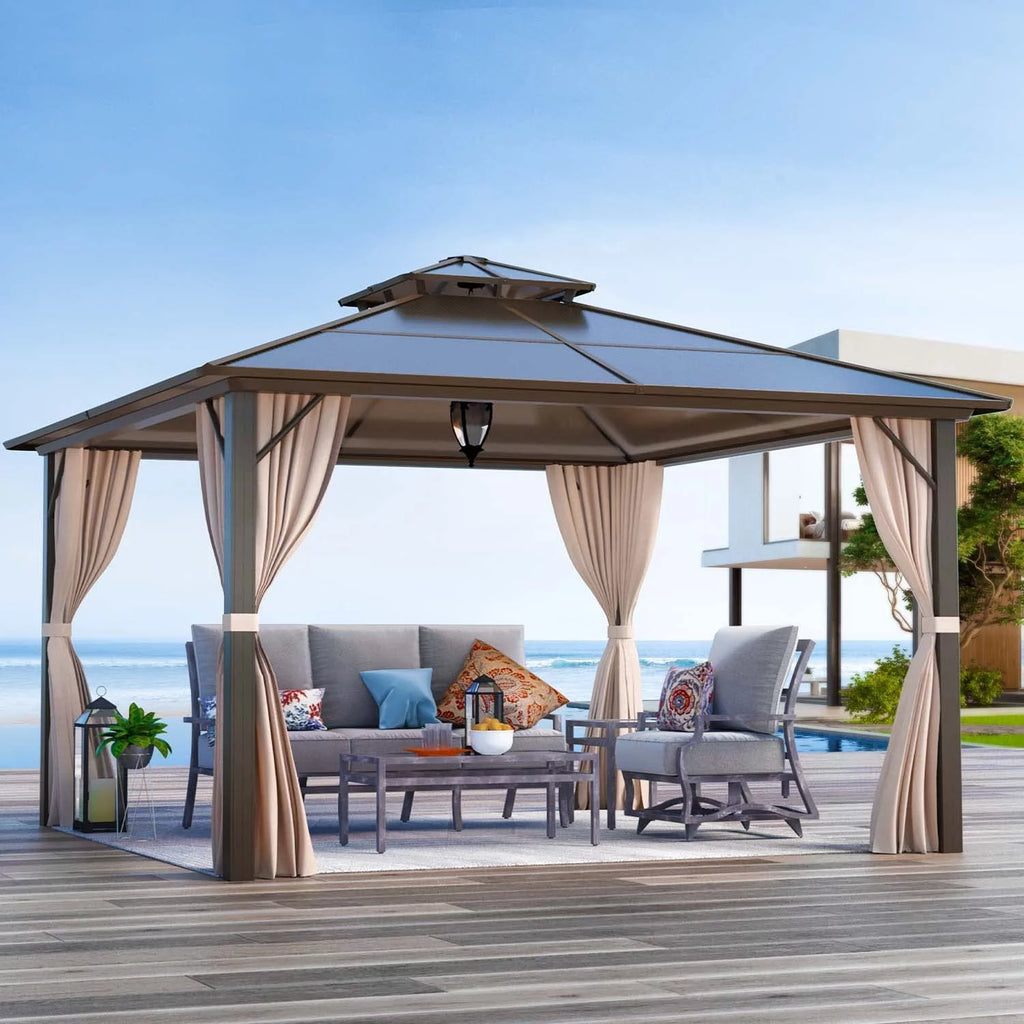 12'x16' Brown Polycarbonate Double Roof Hardtop Gazebo Canopy U13288