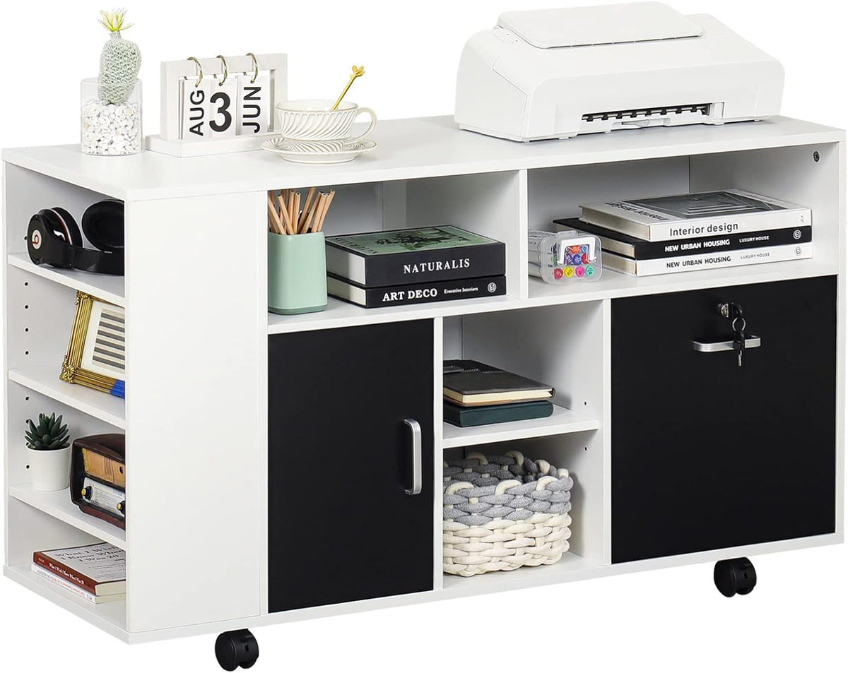Black Rolling File Cabinet with Lock and Storage Shelves V20156