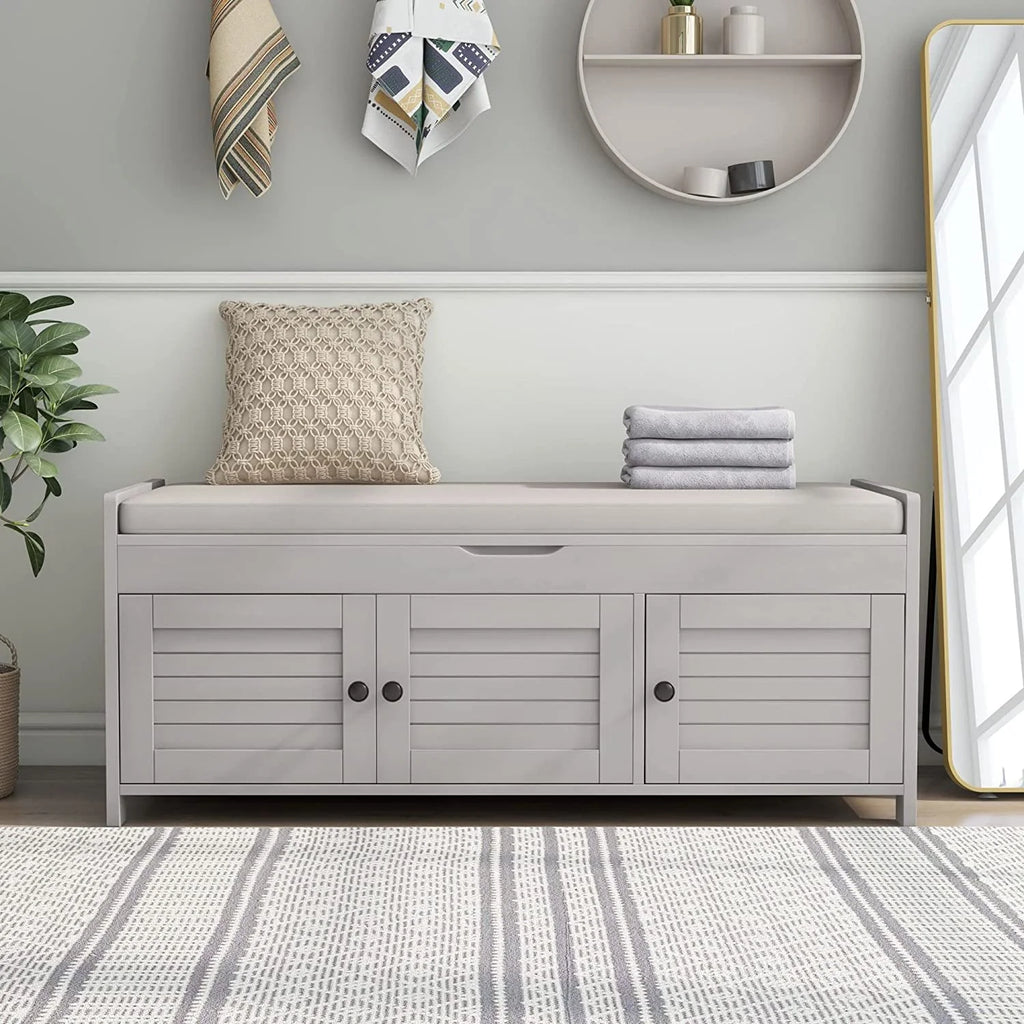 Wooden Bench with Removable Cushion and Hidden Storage M30792