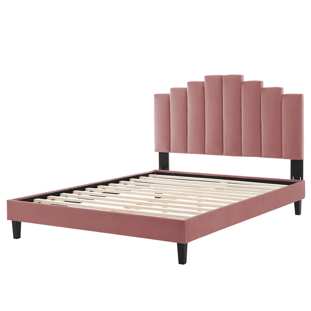 Queen Size Velvet Platform Bed Frame X719121