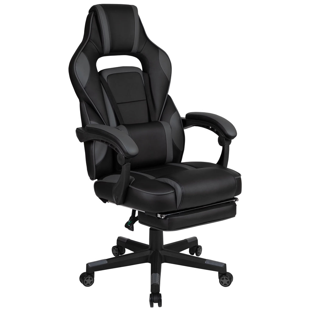 Black Gray Ergonomic Reclining Gaming Chair with Footrest L32761
