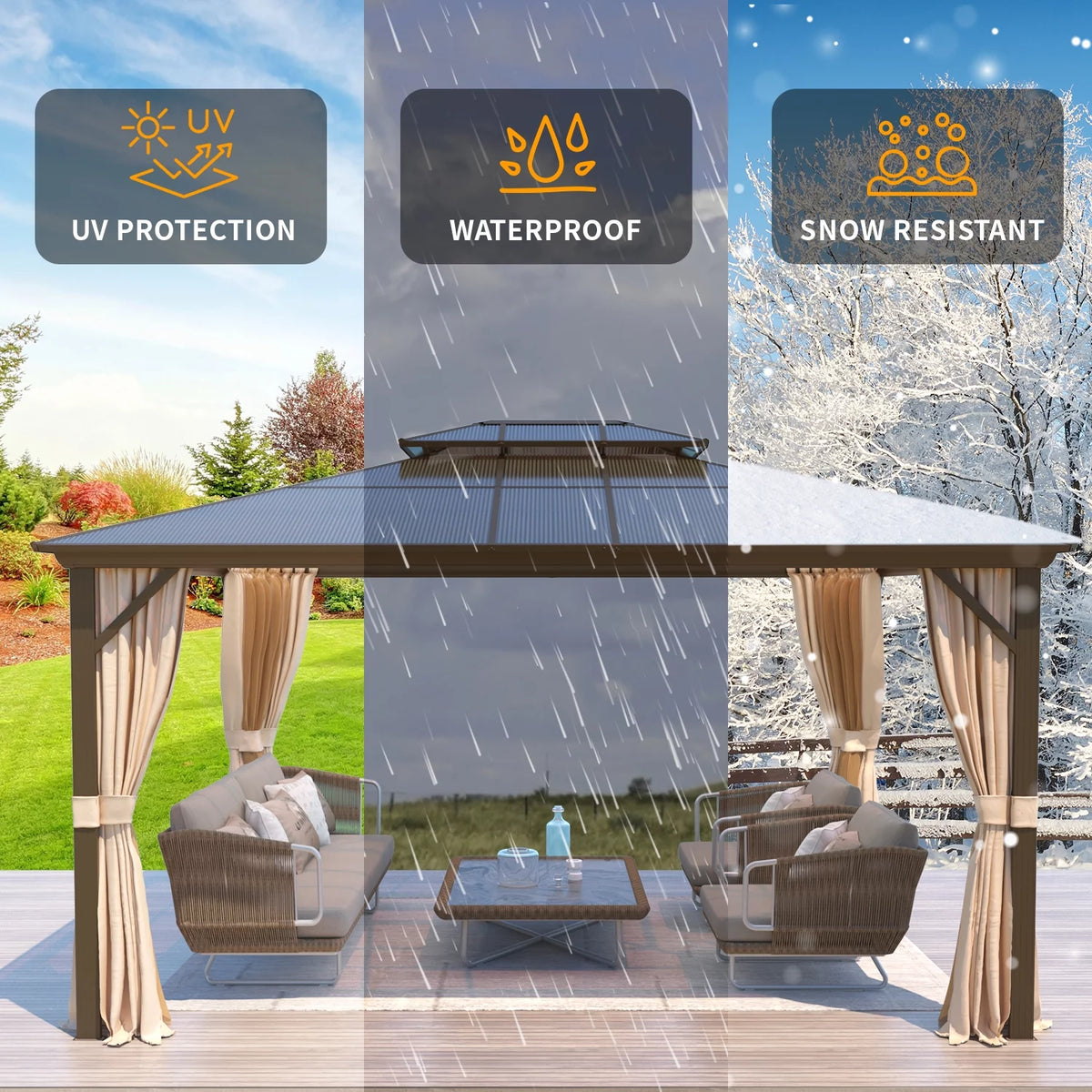 12'x16' Brown Polycarbonate Double Roof Hardtop Gazebo Canopy U13288