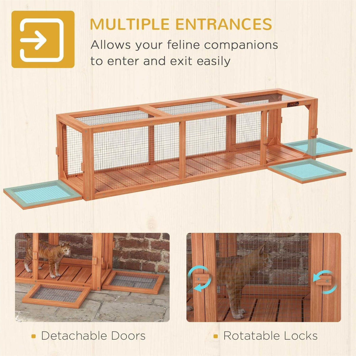 Wooden Outdoor Cat Tunnel with Weather Protection V48759