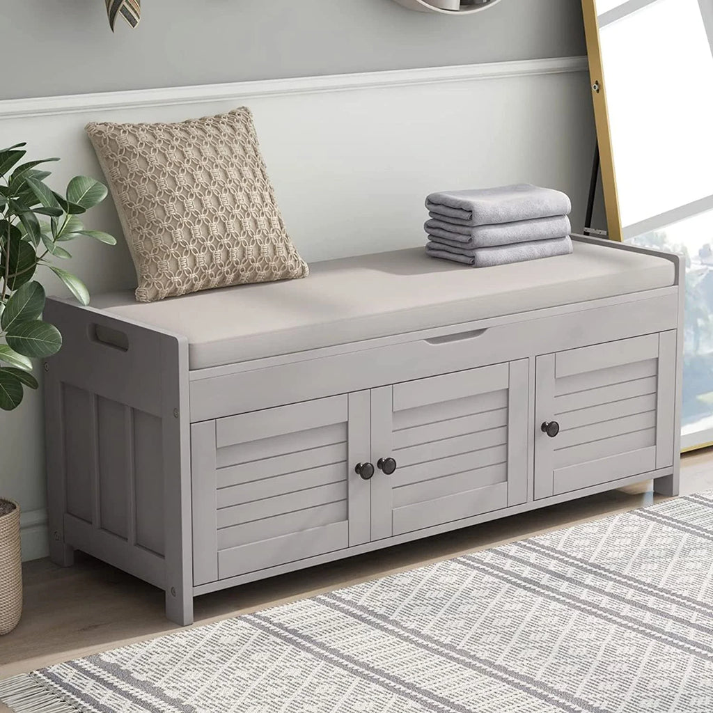 Wooden Bench with Removable Cushion and Hidden Storage M30792