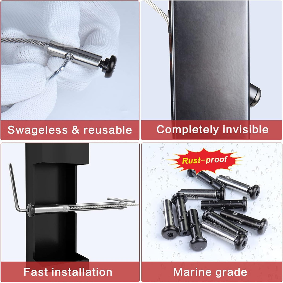 Black Cable Railing Kit 10Set 1/8 Turnbuckle Tensioner B667