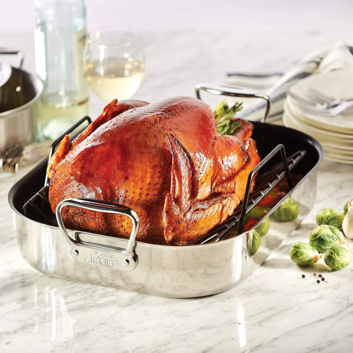 Large Stainless Steel Nonstick Roaster with Rack U69330
