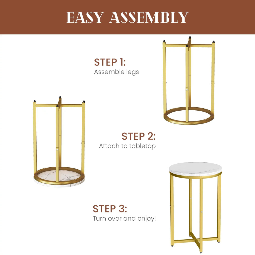 Round Faux Marble Side Table with Metal Frame N68401