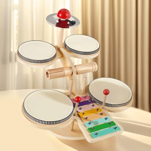 Wooden 8 in 1 Percussion Drum Kit with Xylophone Cymbal C159