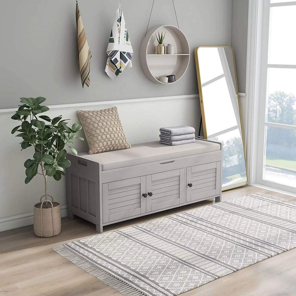 Wooden Bench with Removable Cushion and Hidden Storage M30792