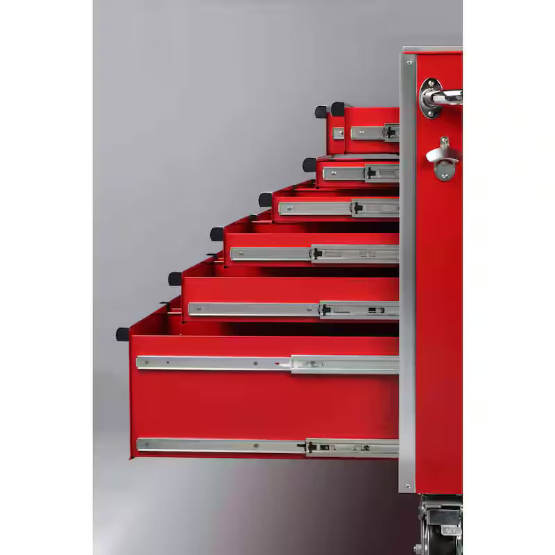 Heavy Duty 15-Drawer Mobile Workbench Cabinet with Stainless Steel Top in Gloss Red S86698