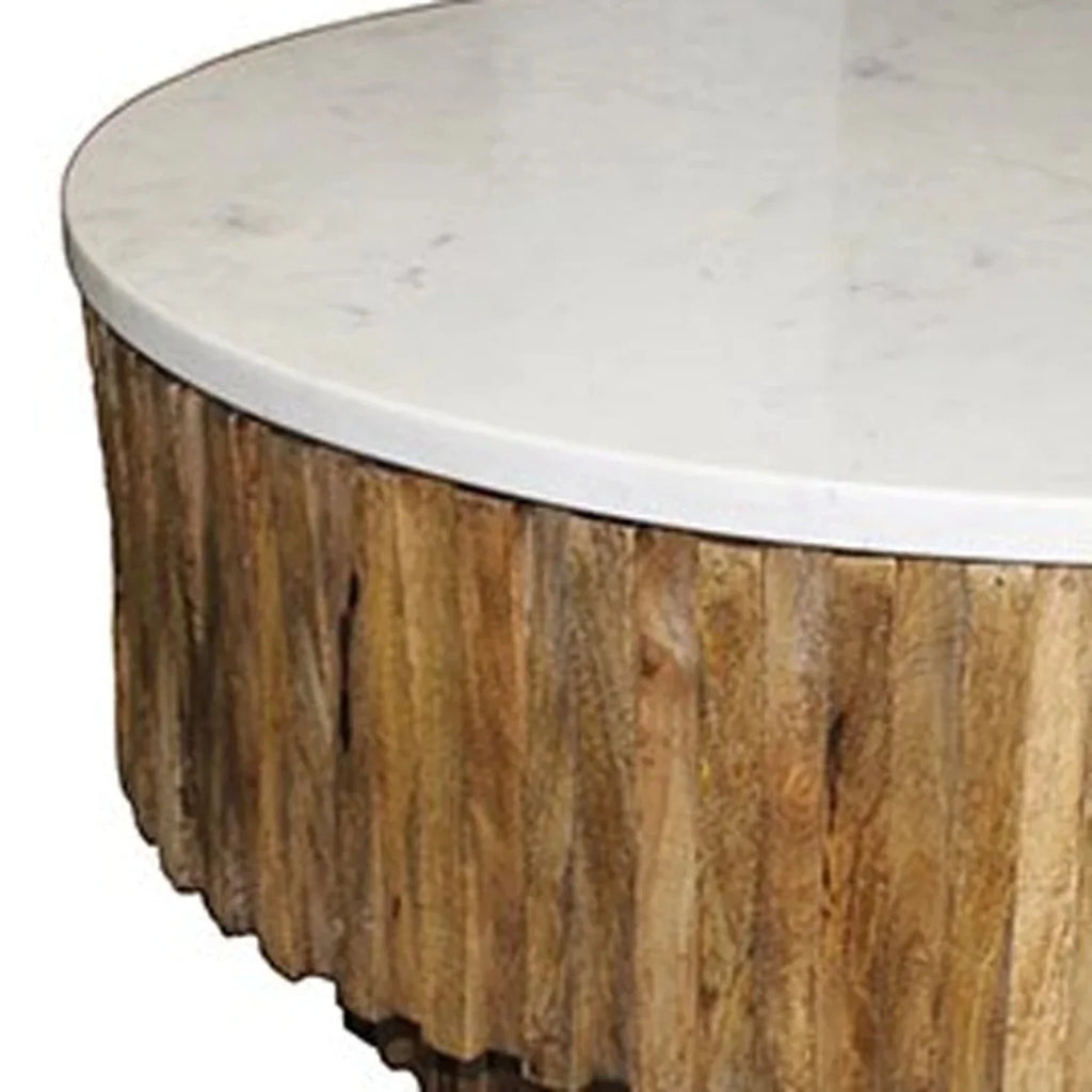 Round Marble Top Wooden Strips Coffee Table M89476