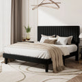 Queen Size Black Velvet Upholstered Platform Bed Frame T8333