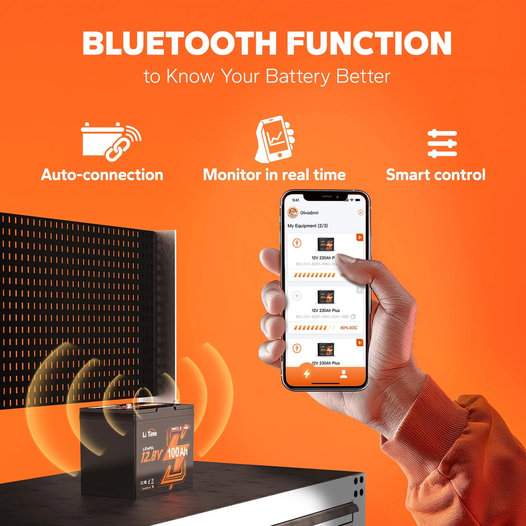 12V 100Ah Group 24 Bluetooth LiFePO4 Lithium Deep Cycle Battery P7529