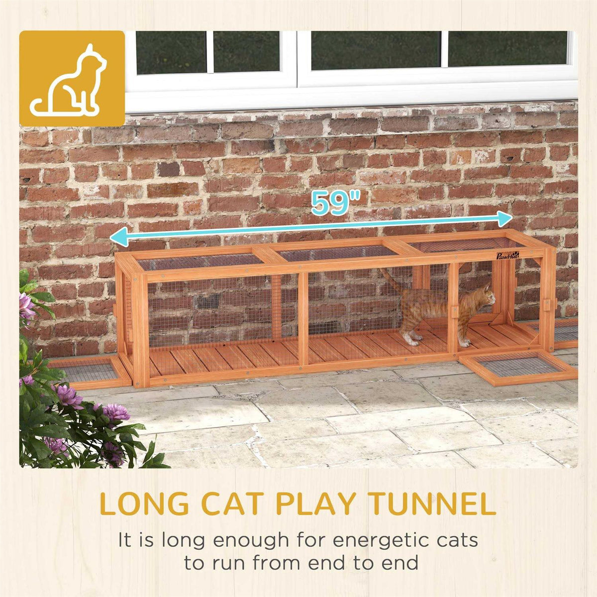 Wooden Outdoor Cat Tunnel with Weather Protection V48759