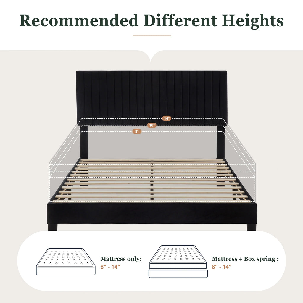 Queen Size Black Velvet Upholstered Platform Bed Frame T8333