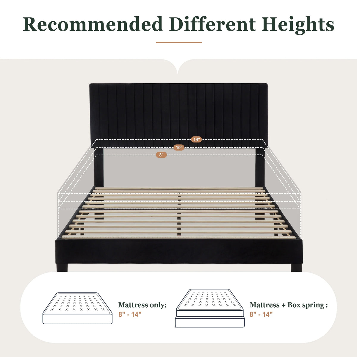 Queen Size Black Velvet Upholstered Platform Bed Frame T8333