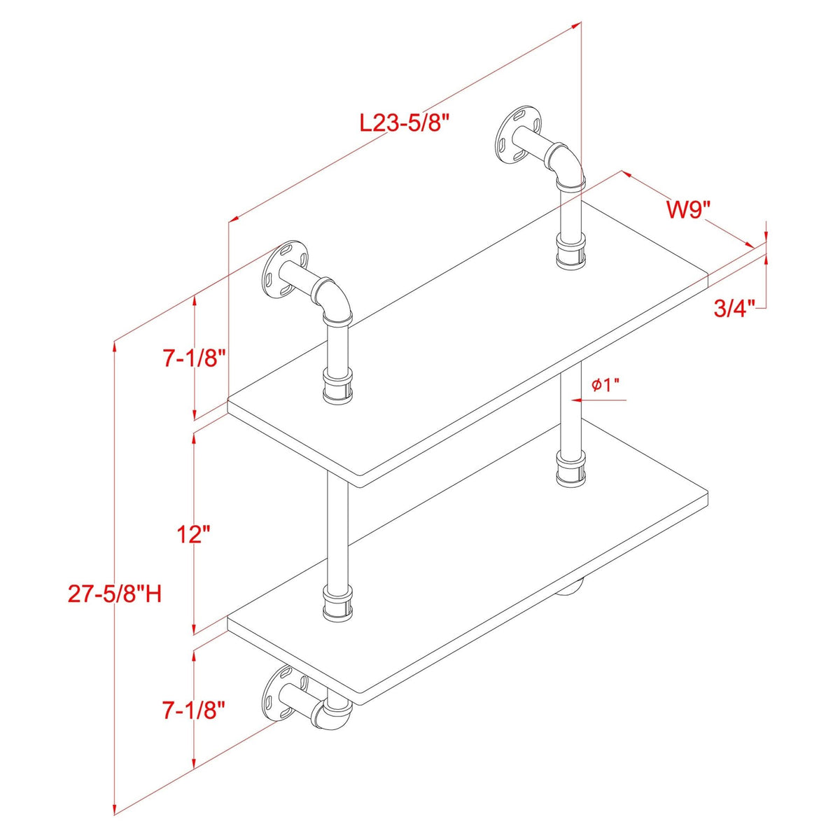 2-Tier Floating Ladder Wall Shelf I860