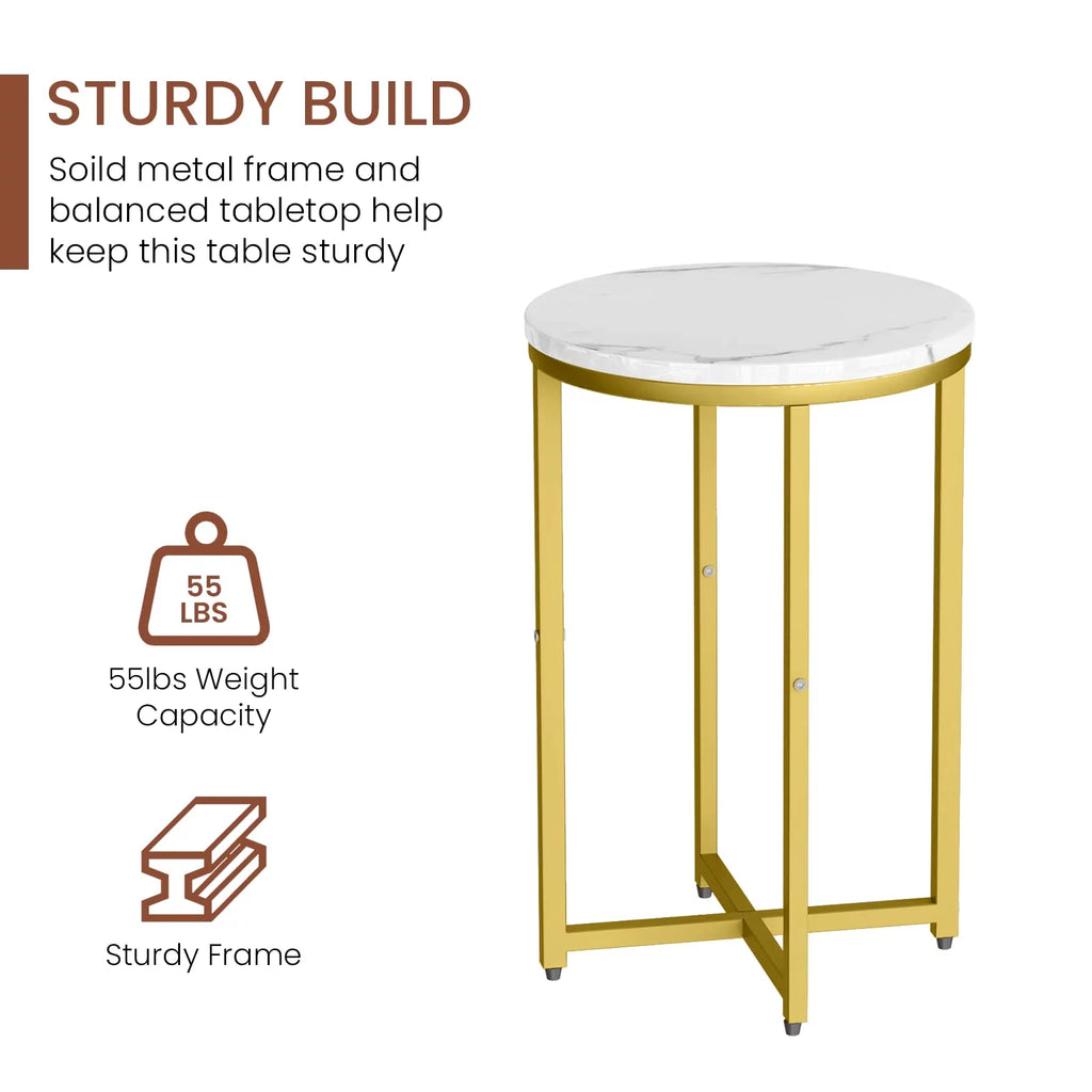 Round Faux Marble Side Table with Metal Frame N68401