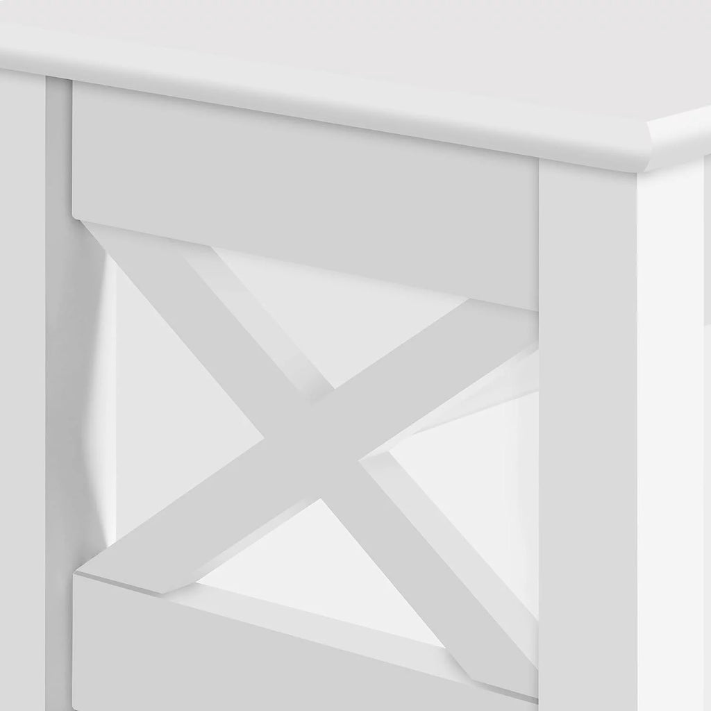 White 3-Tier Narrow Side Table with Magazine Holder Y130440