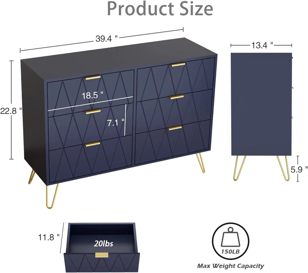 Navy Blue 6 Drawer Dresser R390395