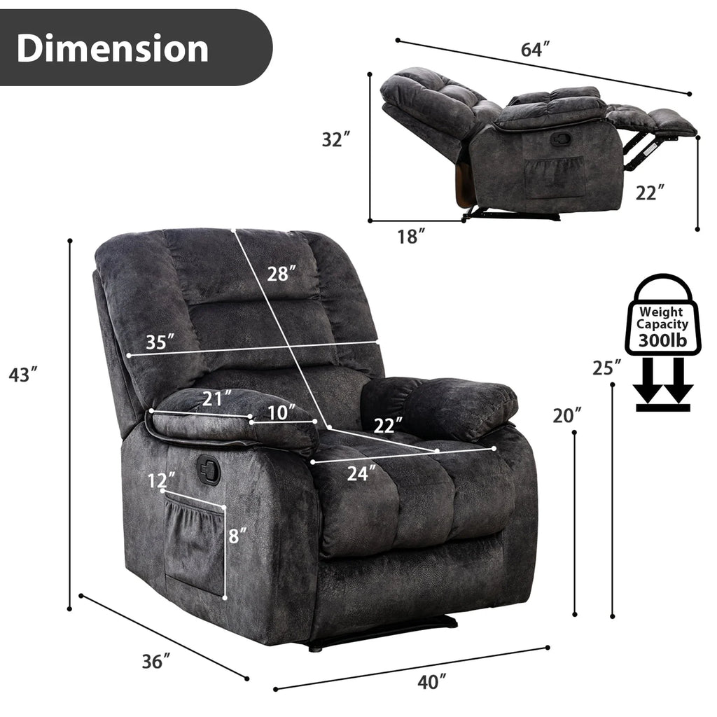 Gray Fabric Manual Recliner Chairs with Massage and Heat Q997136