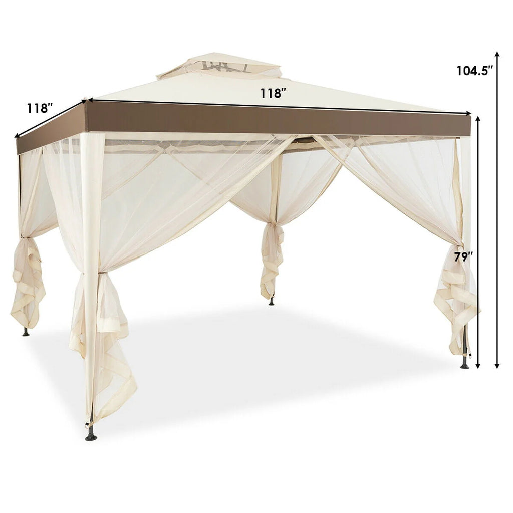 10'x 10' Beige Canopy Gazebo with Mosquito Netting V2613