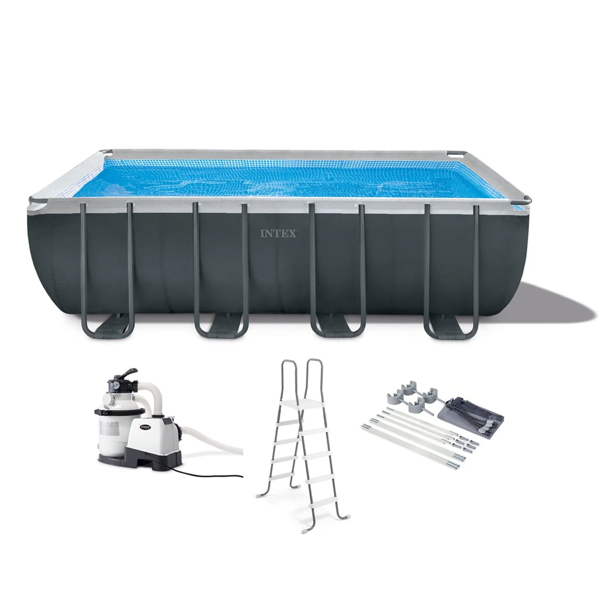 18Ft x 52In Rectangular Frame Swimming Pool Kit with Canopy U125