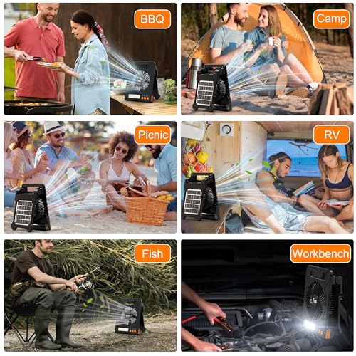 Solar Powered 4000mAh Portable Table Fan with LED Lantern Y296297