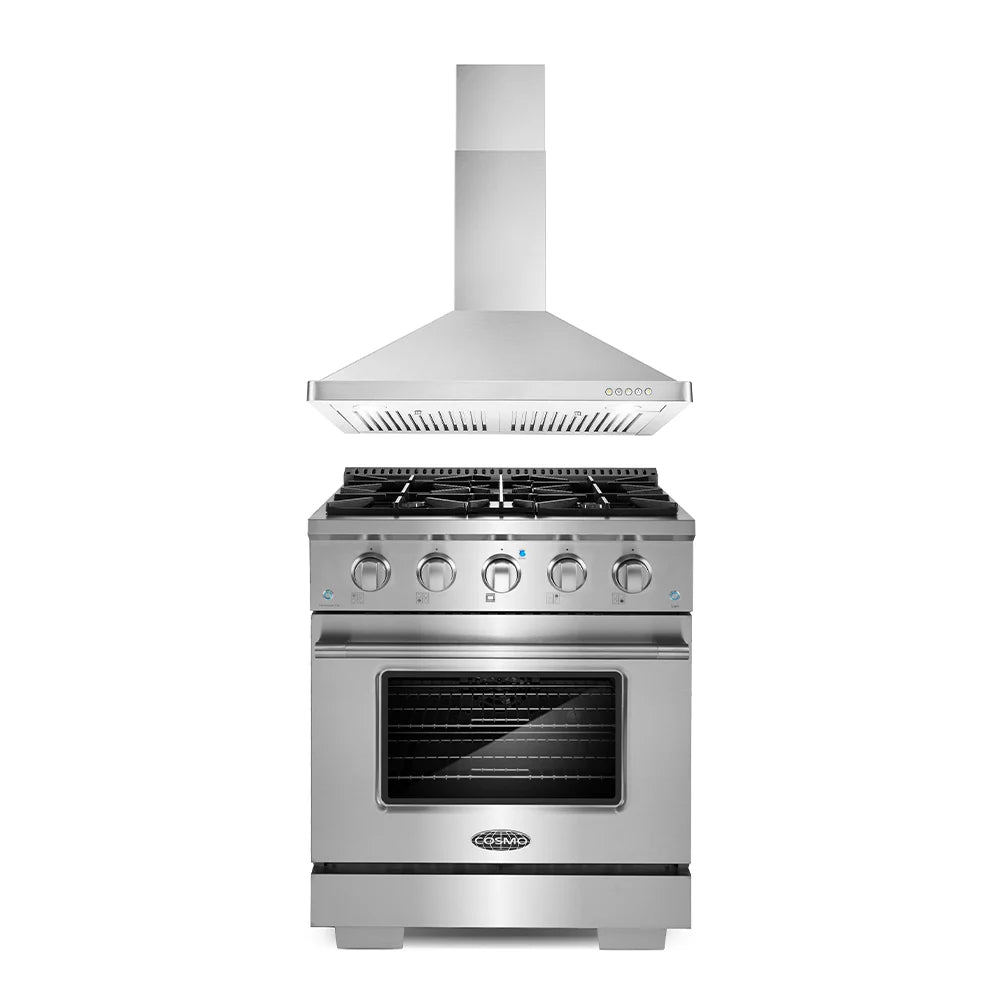 2 Piece Gas Range and Wall Mount Range Hood Kitchen Appliance Bundle L4682