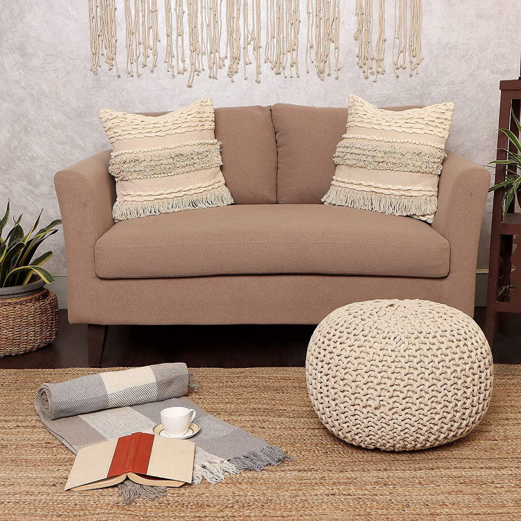 Cable Knitted 100% Cotton Round Pouf Ottoman S660
