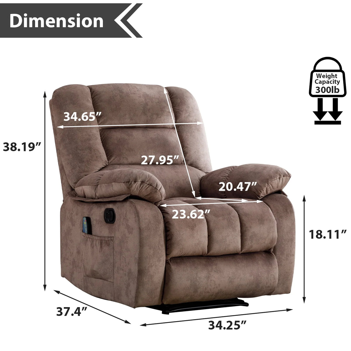 Gray Fabric Manual Recliner Chairs with Massage and Heat Q997136