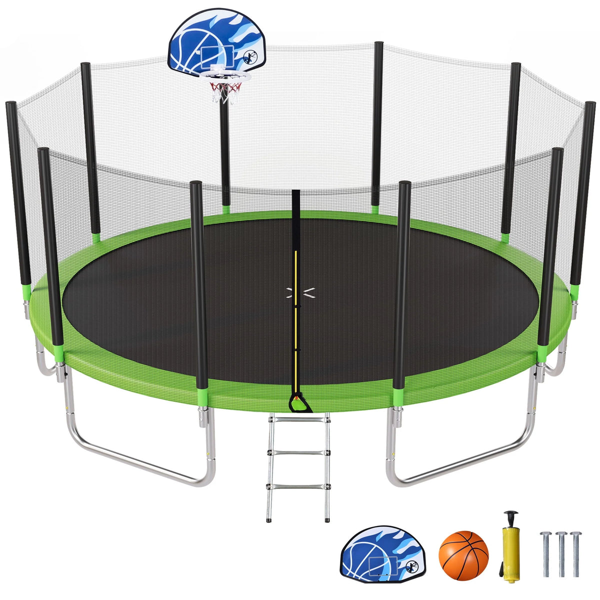 16FT Trampoline with Safety Enclosure Net, Basketball Hoop and Ladder B4915