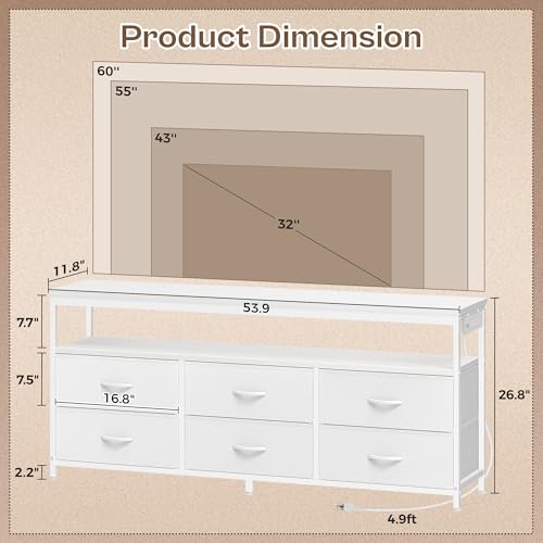 Black 47 Inch TV Stand with 6 Drawer Storage C290