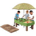 Green Sandbox and Water Table with Cover and Umbrella R76875