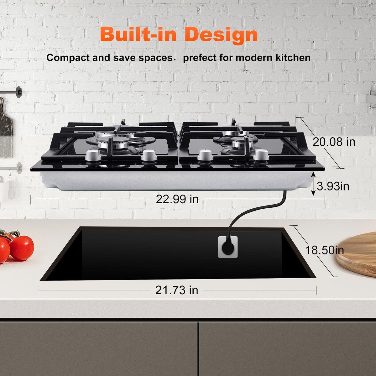24 inch 4 Burners Gas Cooktop with Tempered Glass X792