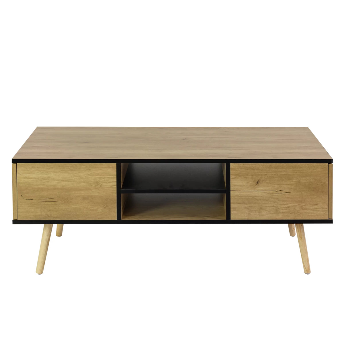 Brown Wooden Coffee Table with Storage Shelf and 2 Drawers A9101