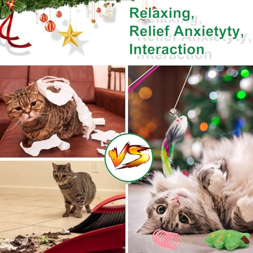12Pcs Christmas Cat Toys Set with Catnip Plush Mice Feather Cat Wand T85759