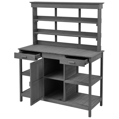 39” Grey Wooden Outdoor Storage Cabinet with 2-Tier Shelves F20058