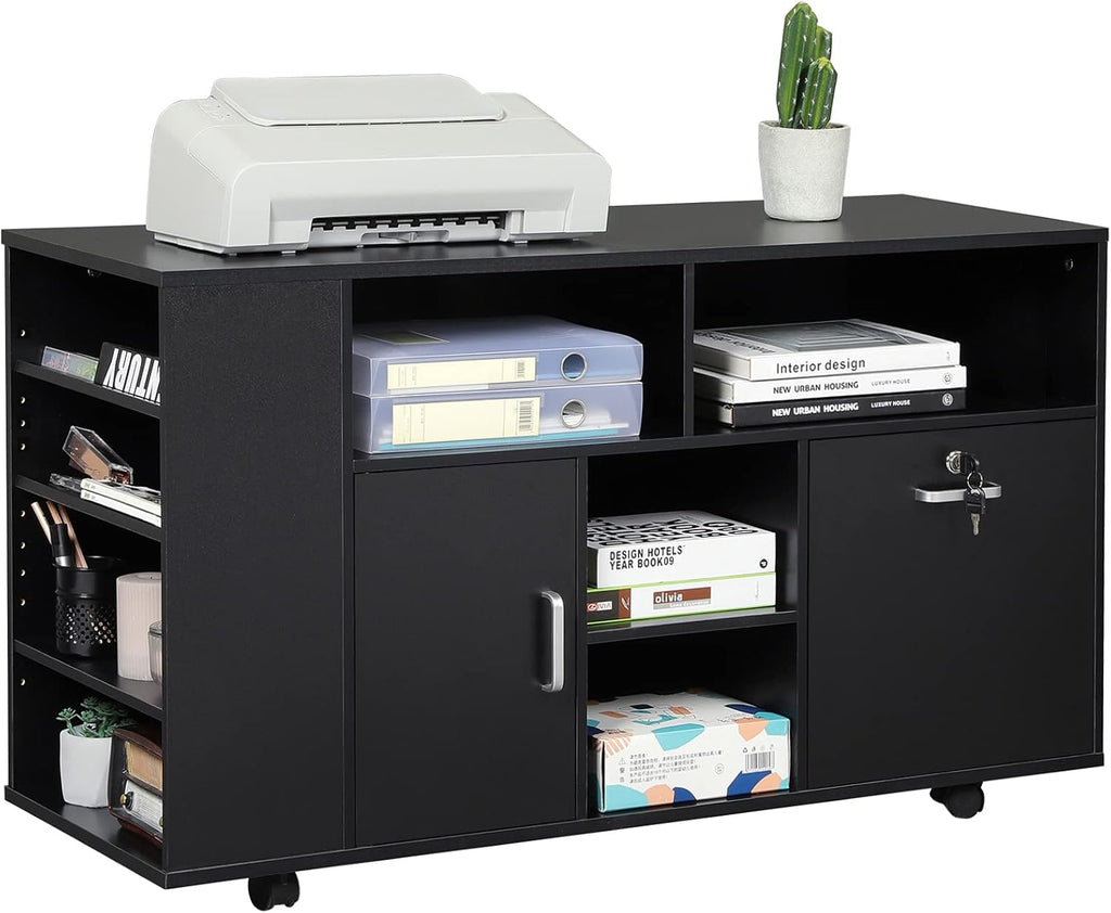 Black Rolling File Cabinet with Lock and Storage Shelves V20156