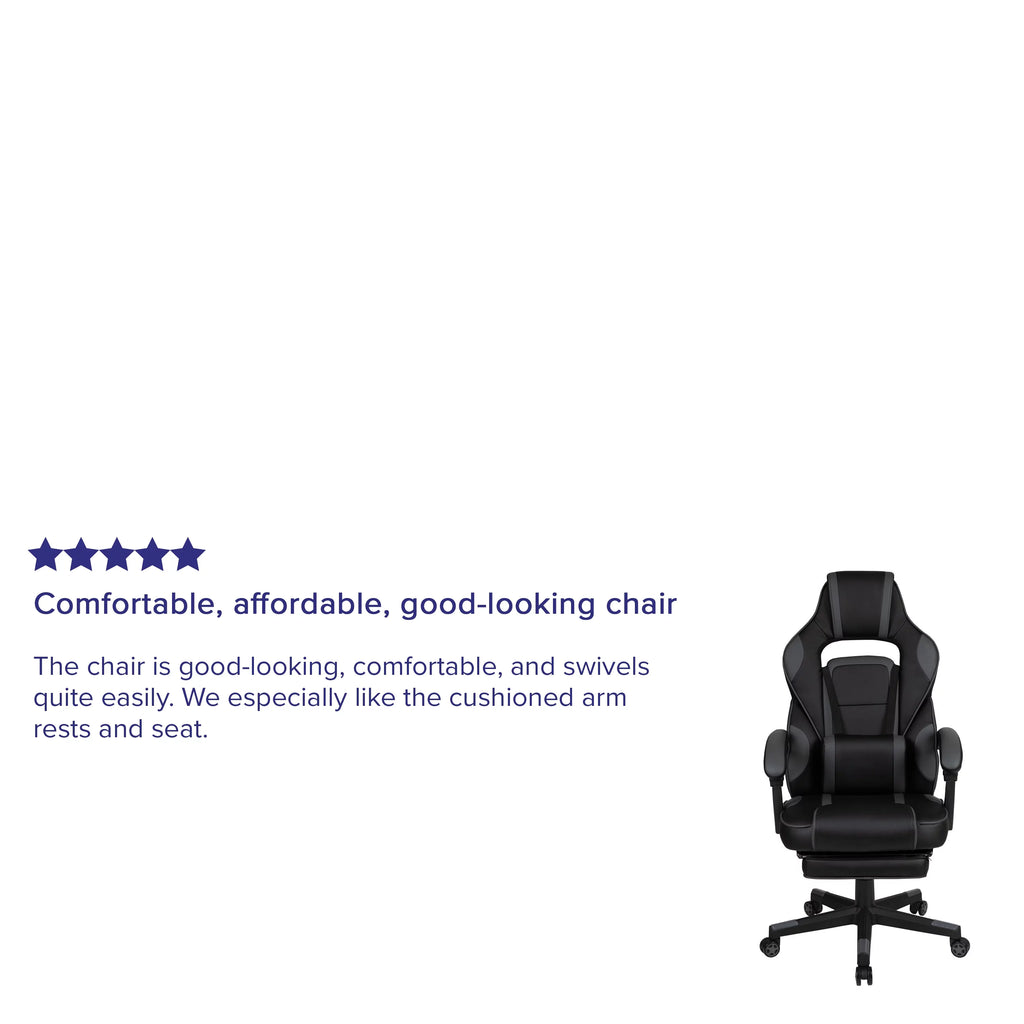 Black Gray Ergonomic Reclining Gaming Chair with Footrest L32761