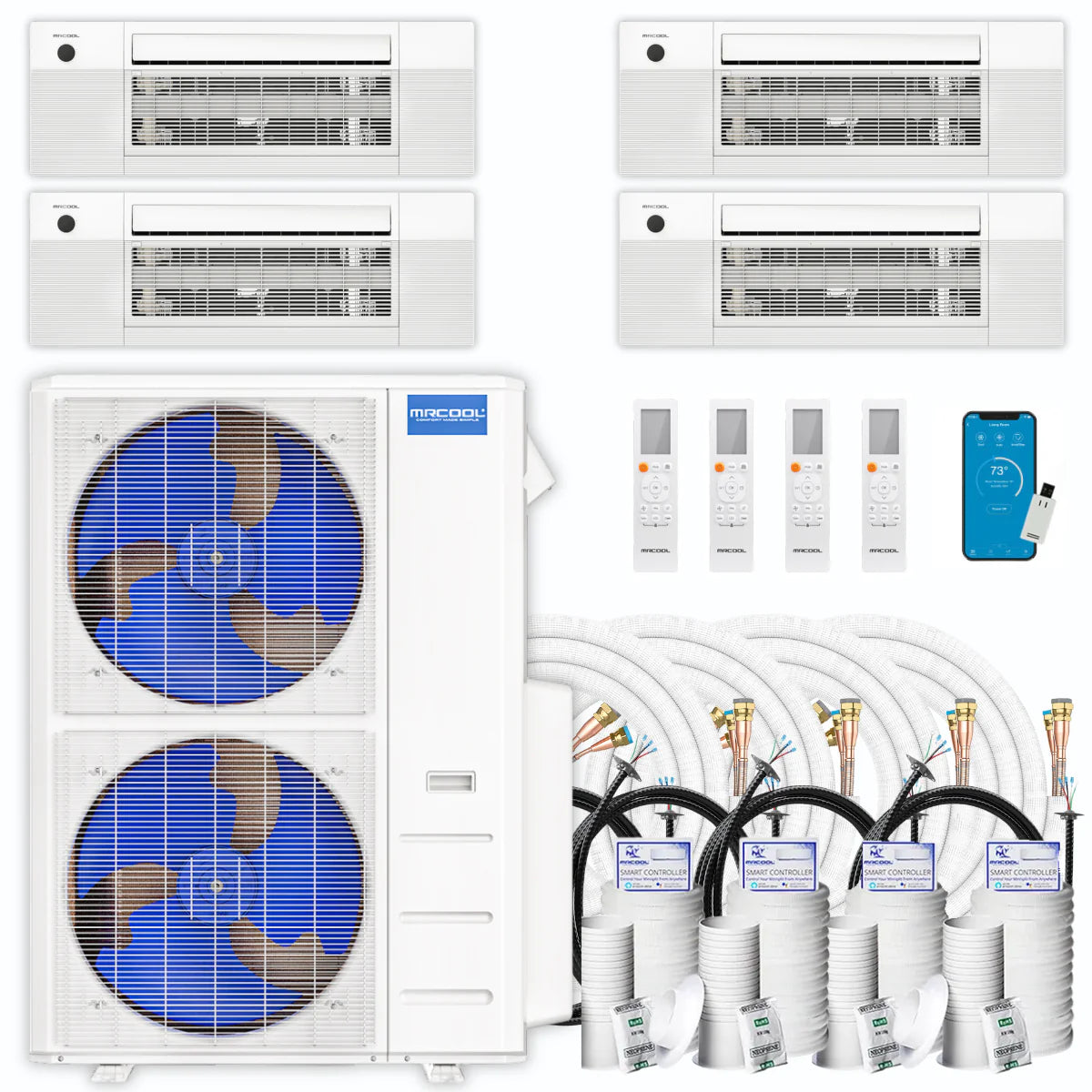 48,000 BTU 4 Zone Ceiling Cassette Ductless Air Conditioner and Heat Pump H5010
