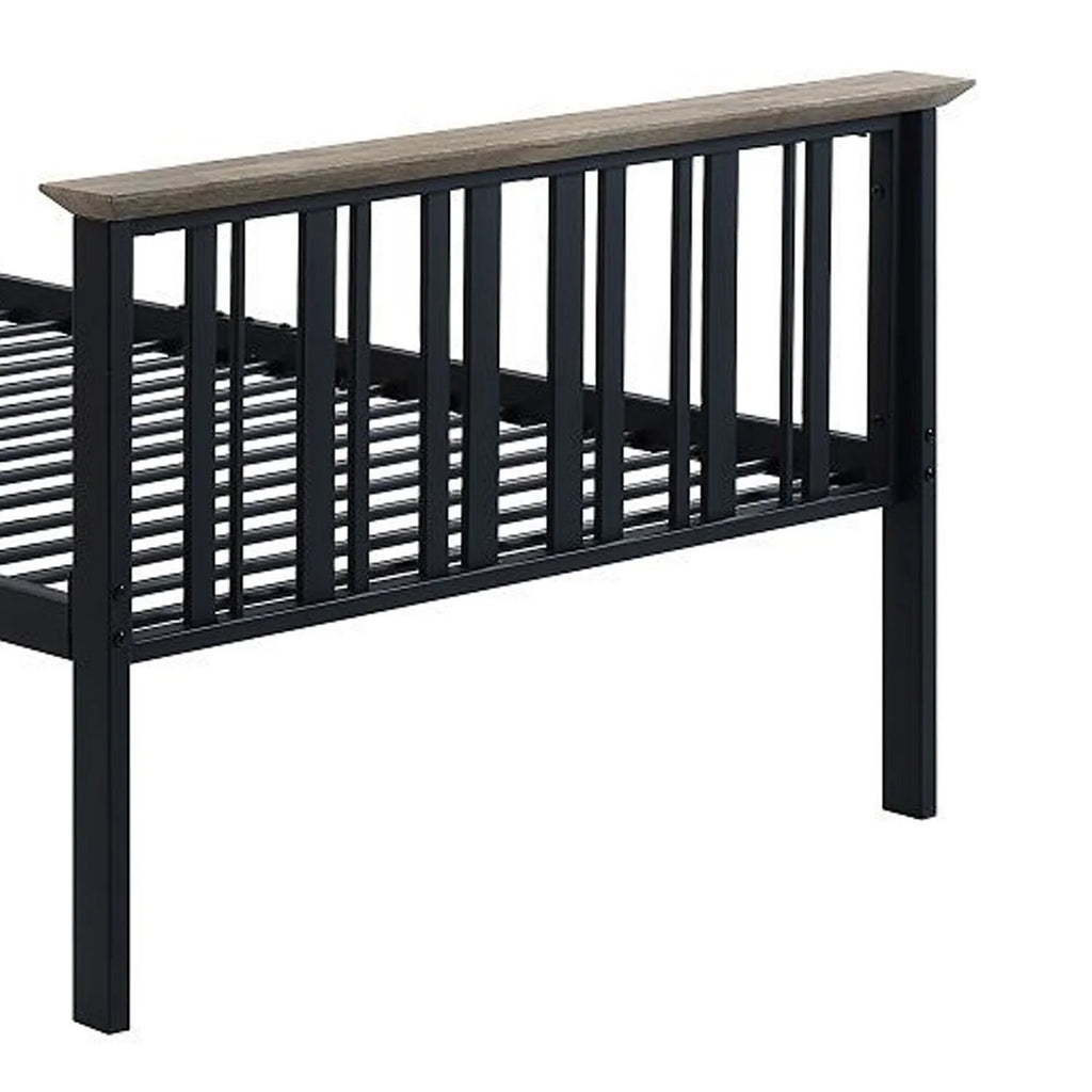 Antique Oak Brown & Black Twin Size Bed with Slatted Metal Frame B6196
