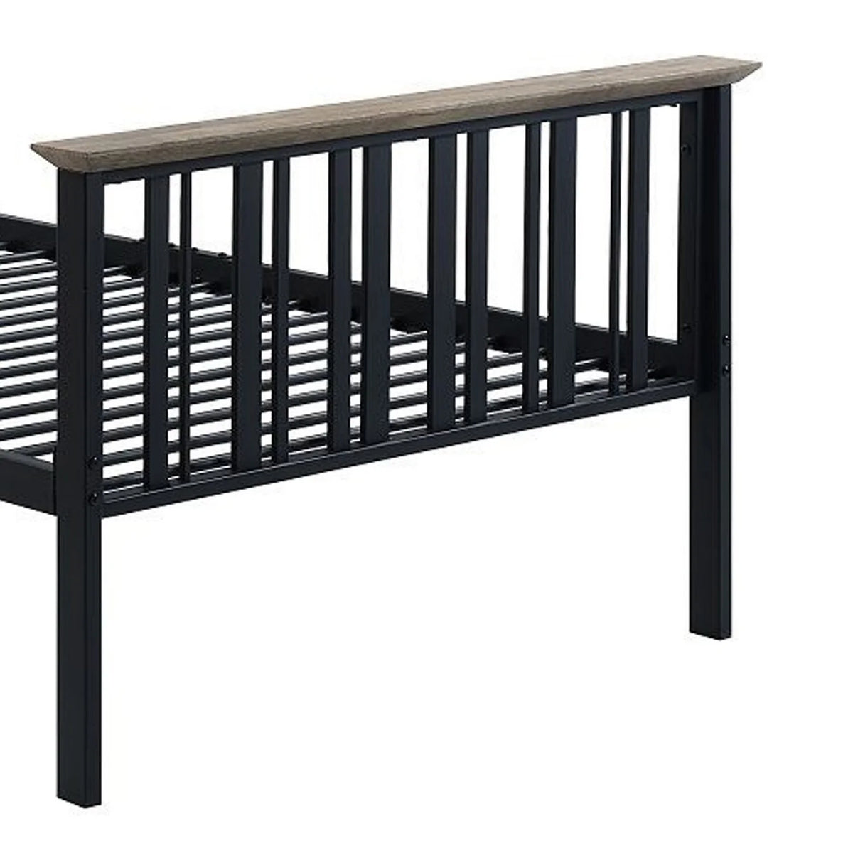 Antique Oak Brown & Black Twin Size Bed with Slatted Metal Frame B6196