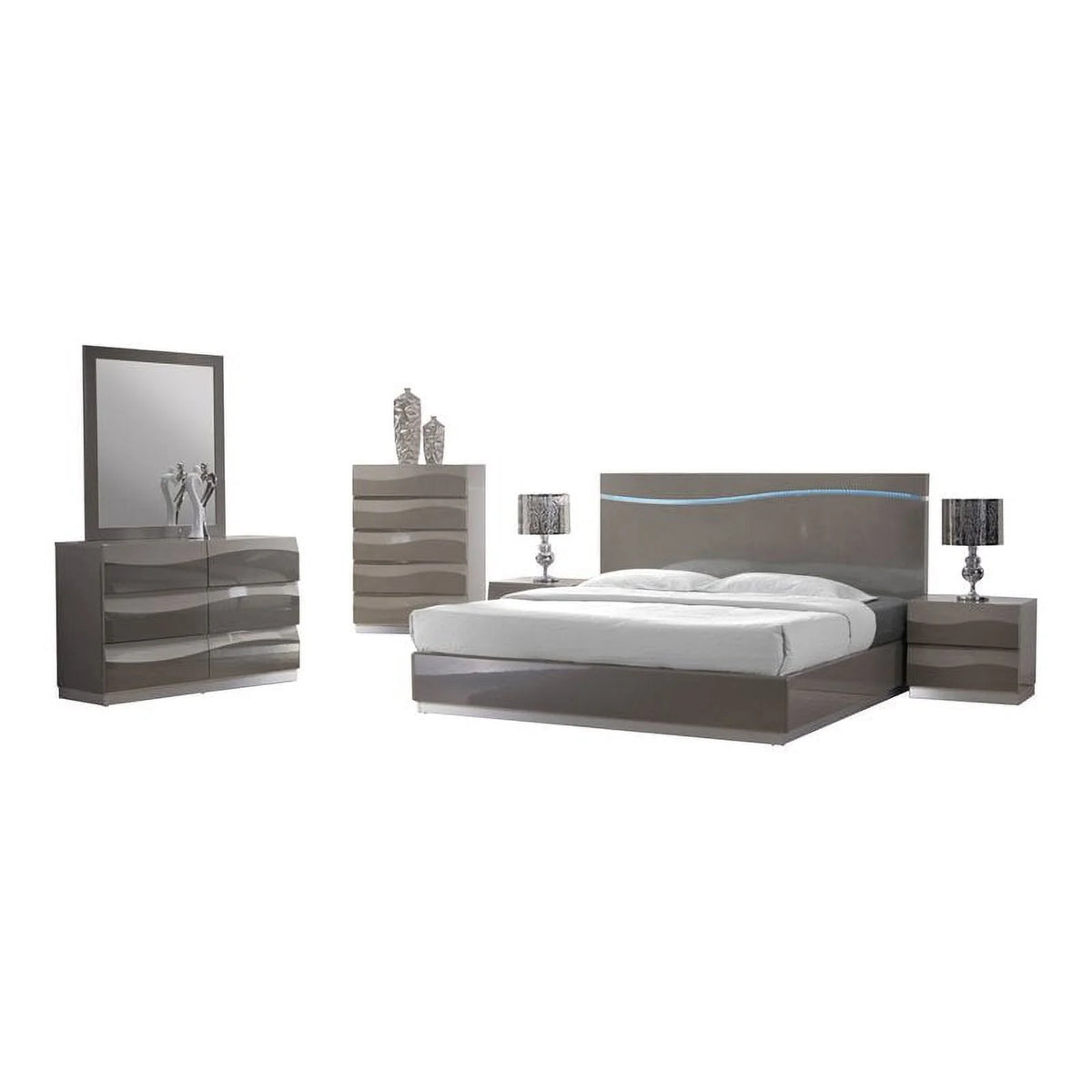 King Bedroom Set in Gloss Gray H168133