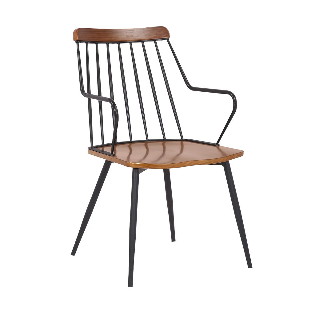 26 Inches Wooden Dining Chair with Windsor Back, Brown and Black N782003